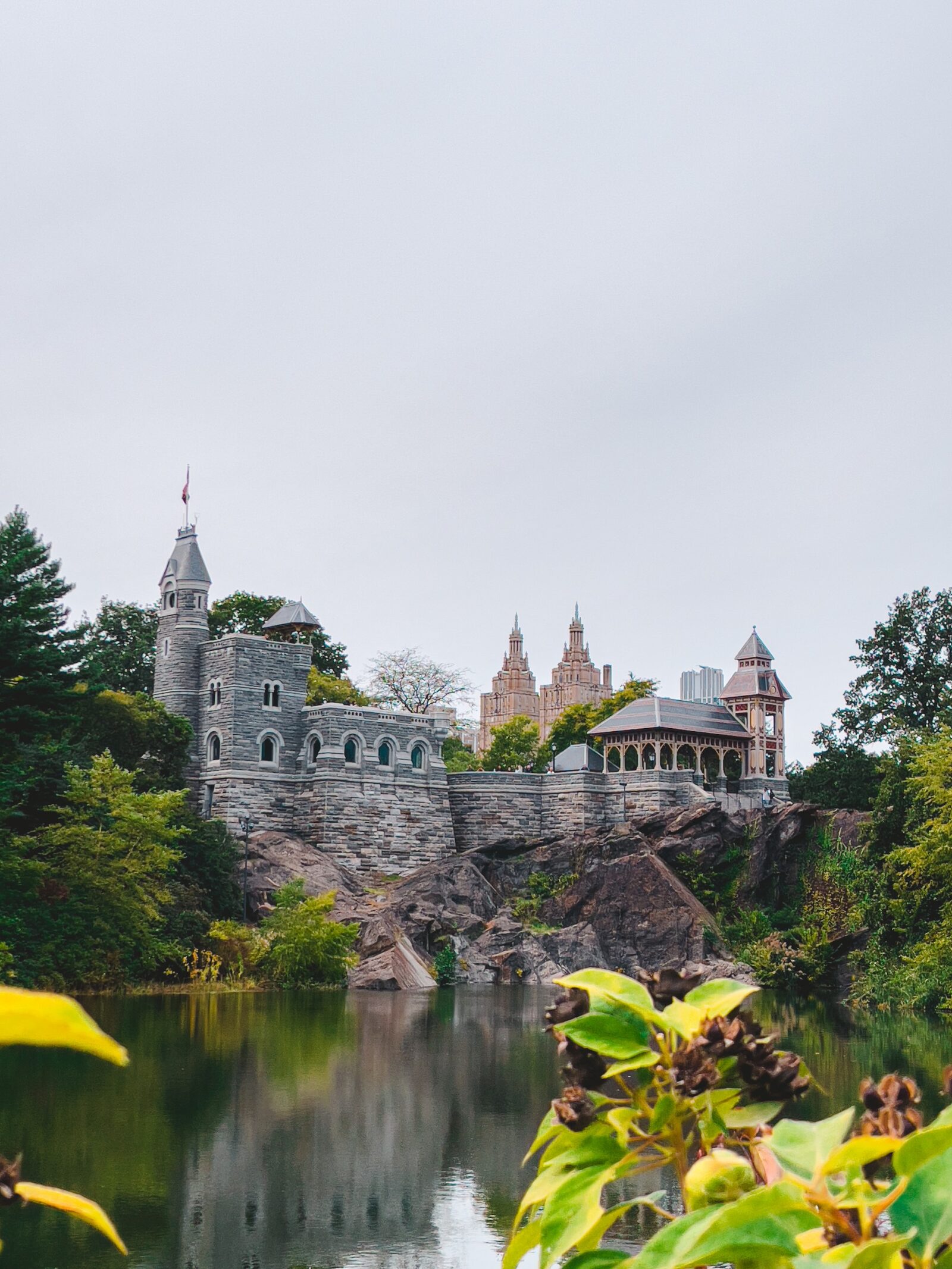 Belvedere Castle rising above Turtle Pond and Vista Rock in Central Park