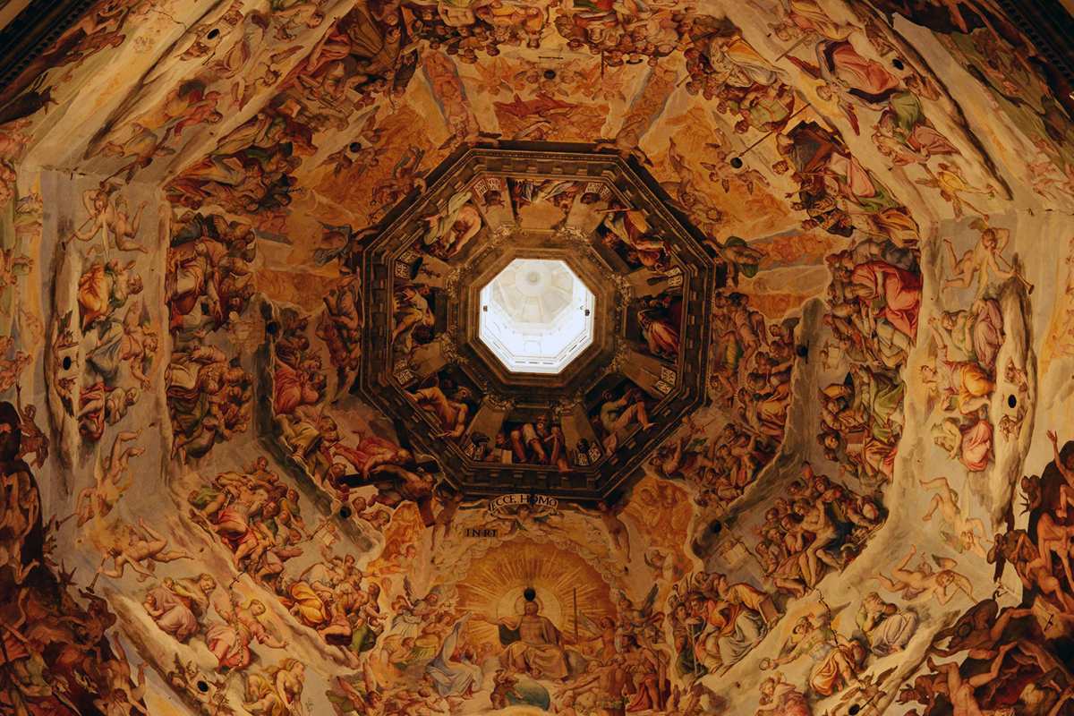 The interior of Brunelleschi's dome and the Last Judgment fresco seen from below