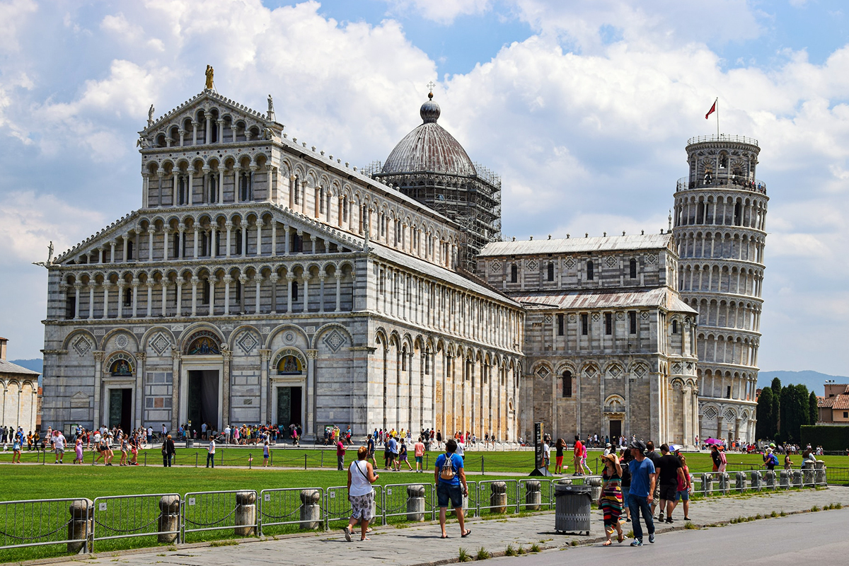 Pisa Cathedral and the Leaning Tower photographed from Piazza dei Miracoli