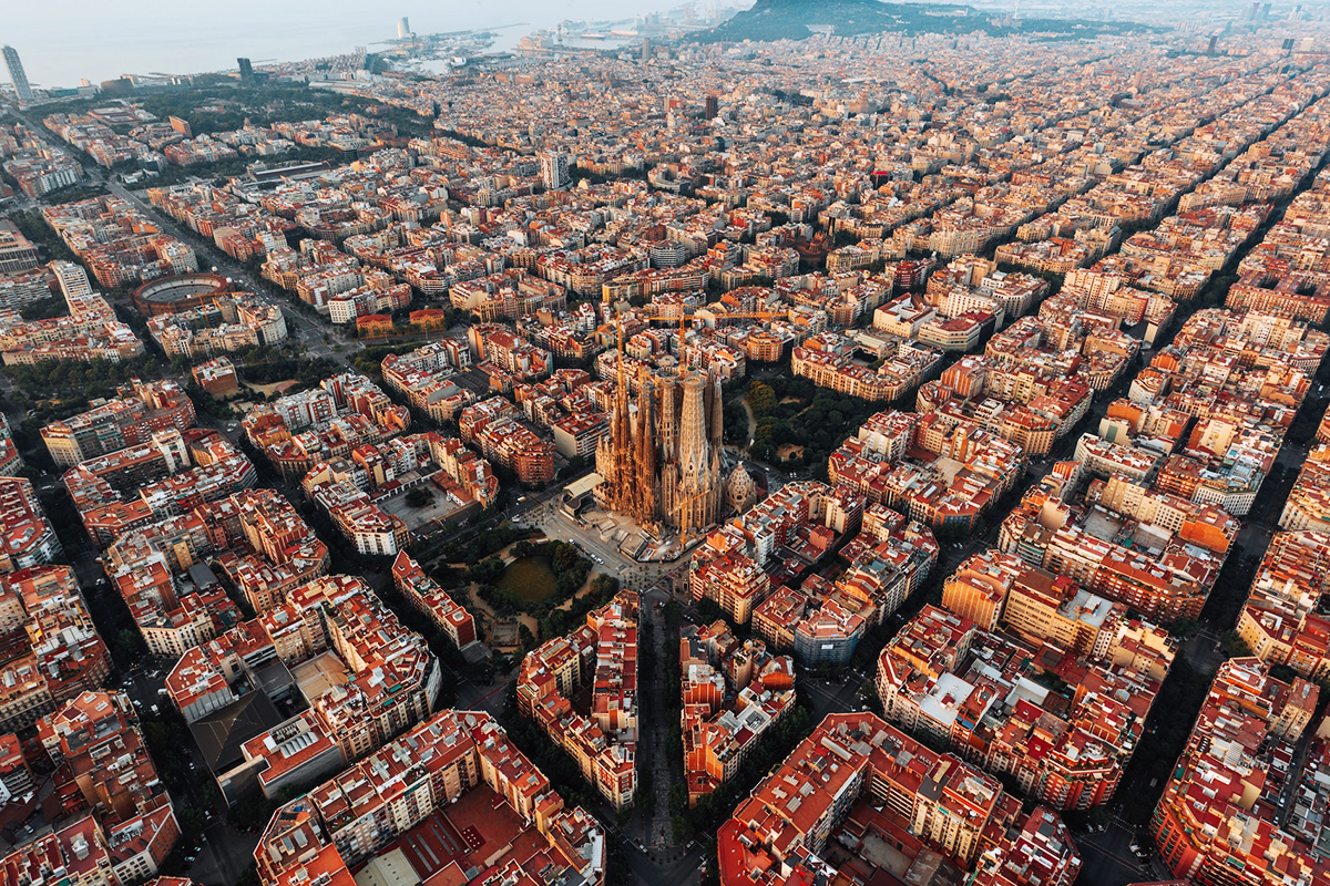 Barcelona and the Mediterranean coastline seen from above