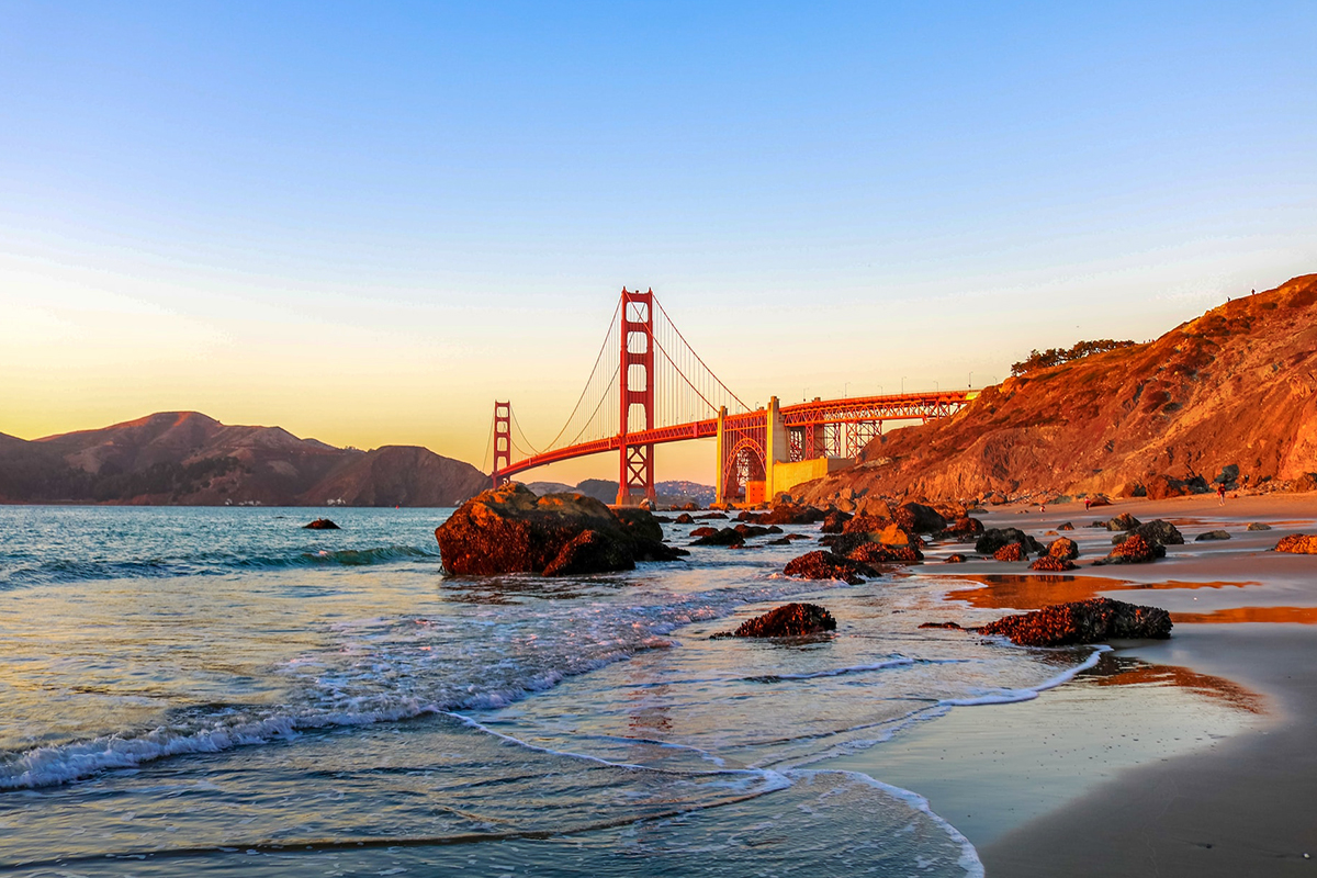The Golden Gate Bridge above the Pacific edge of San Francisco