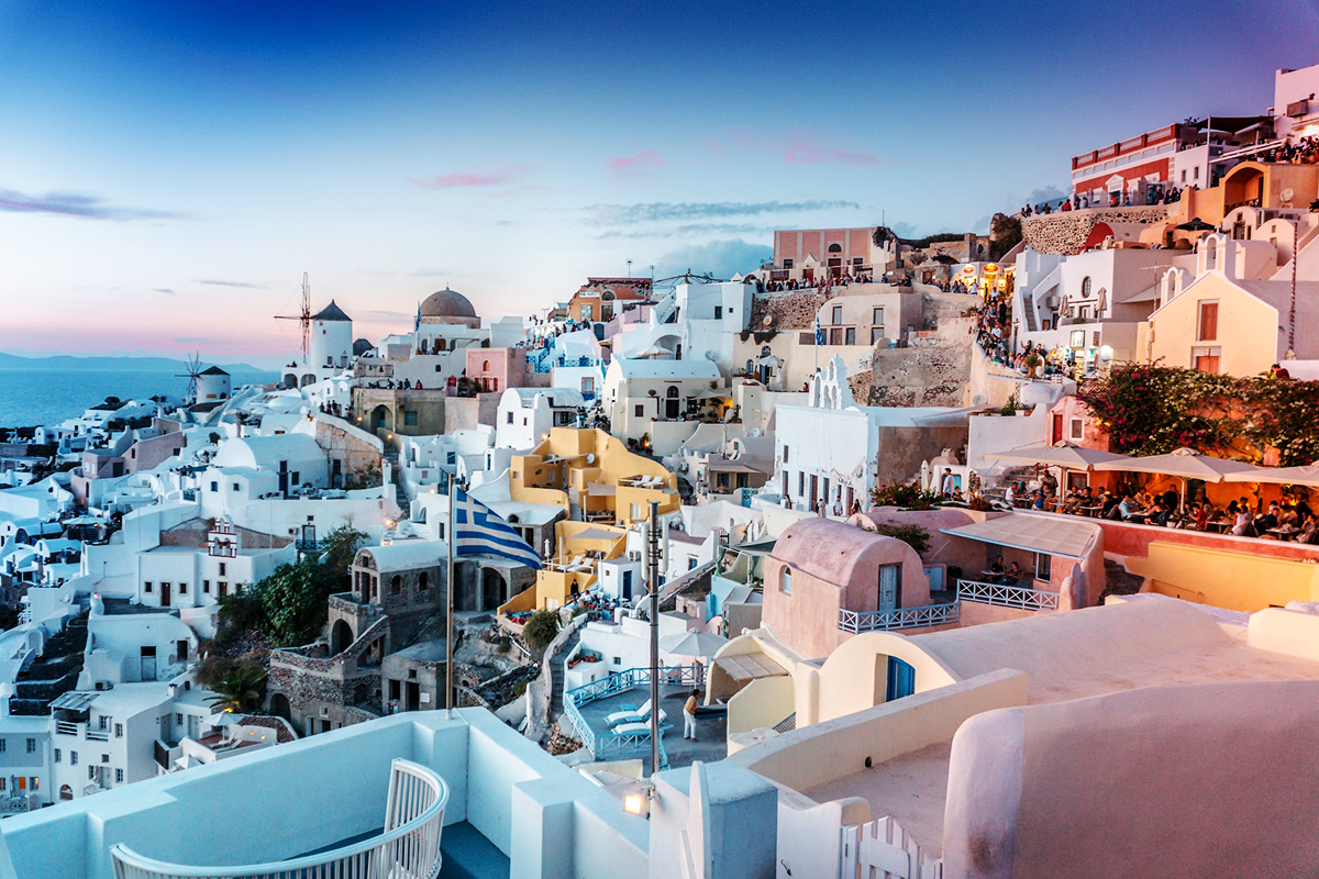 Oia on the island of Santorini above the Aegean Sea