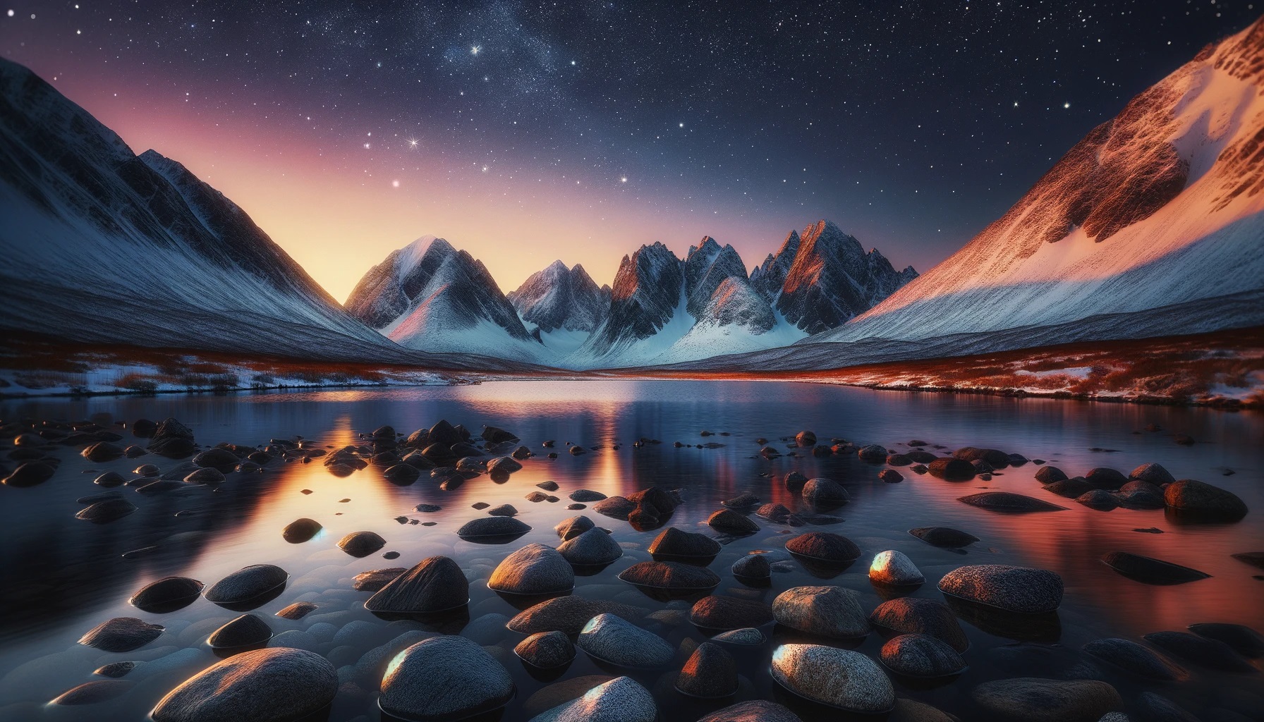 Wide winter mountain landscape generated during my original DALL-E 3 tests